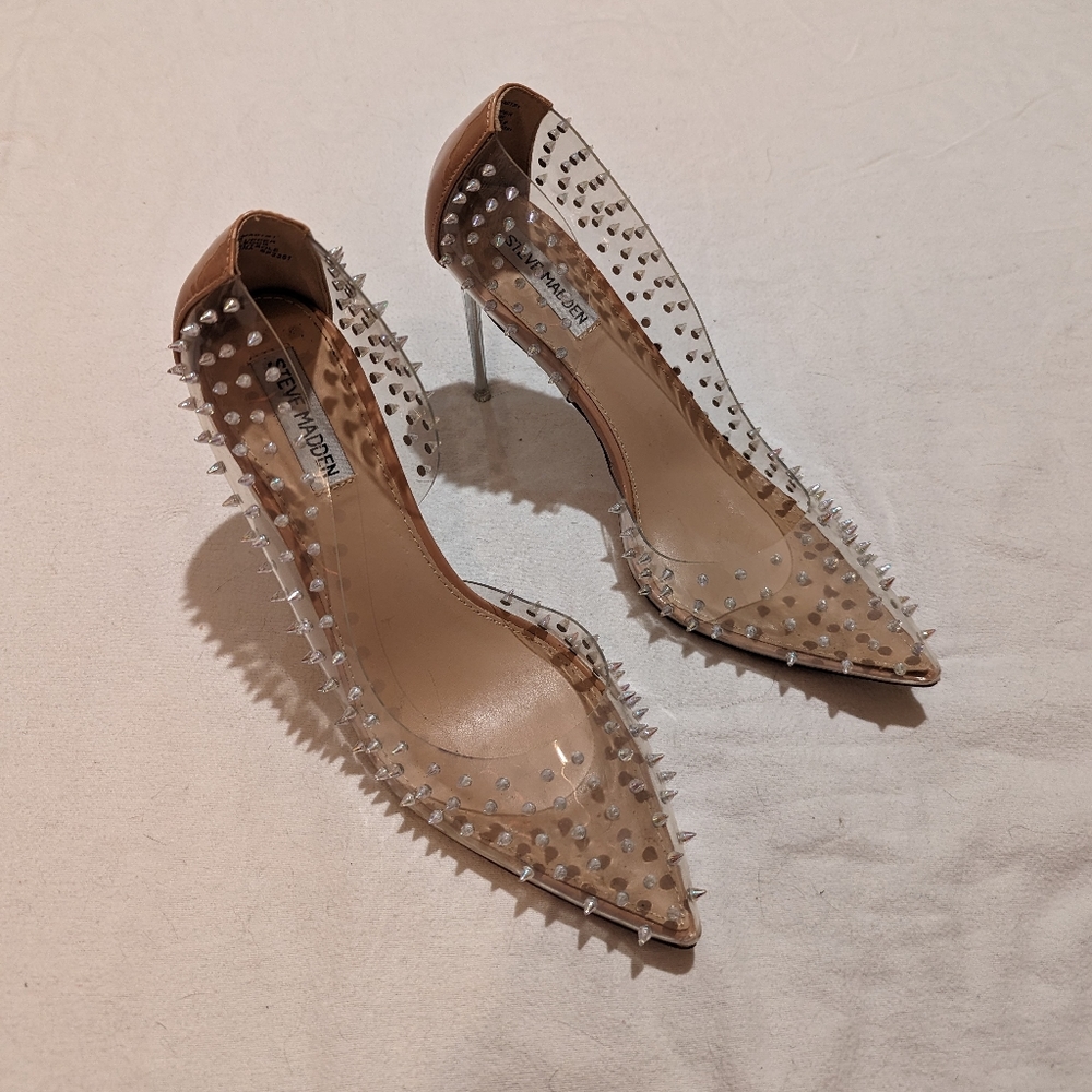 Steve Madden Tolima Spiked Pumps - Women's 8.5 - Tan & Clear